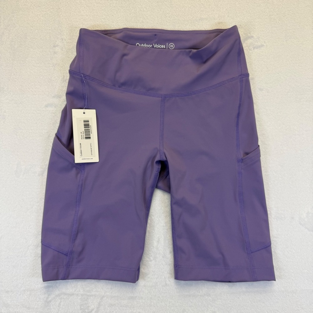 Outdoor Voices Zoom 8" Biker Shorts Maypop Purple High Rise Pockets XS NEW READ